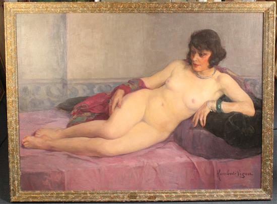 § Léonie Humbert-Vignot (1878-1960) Reclining female nude, 38 x 52in.